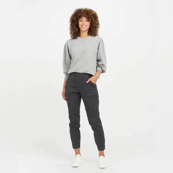 New NWT Spanx Stretch Twill Cargo Jogger Ankle Pants Washed Gray Large